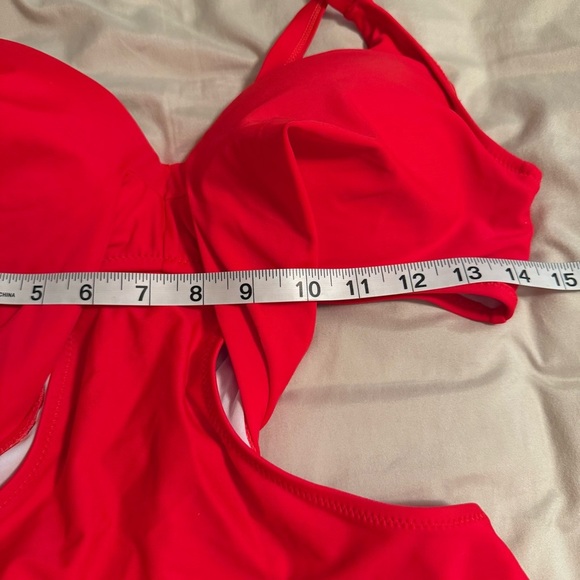 Cupshe One Piece Swimsuit Women Size L Red Cutout Tie Back Monokini Bathing Suit - Picture 11 of 12